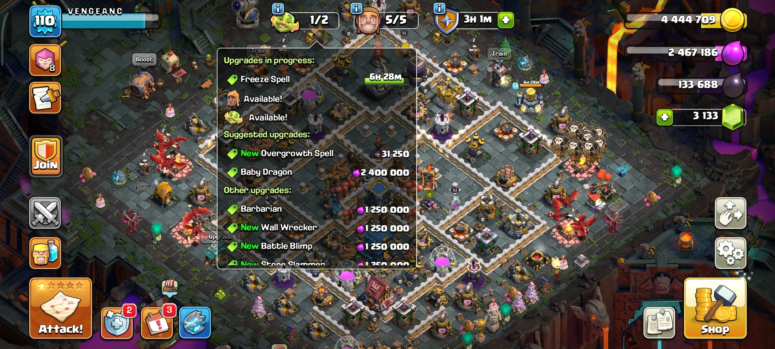 COC193 Ghost Queen Skin TH12 Account 5 Builders BH5 3133 Gems 