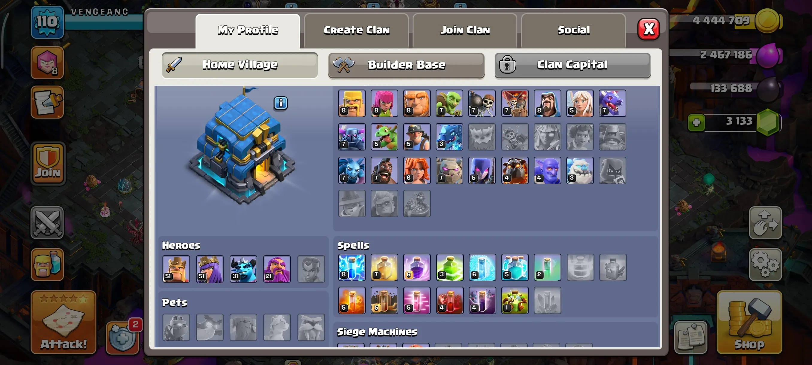 COC193 Ghost Queen Skin TH12 Account 5 Builders BH5 3133 Gems 