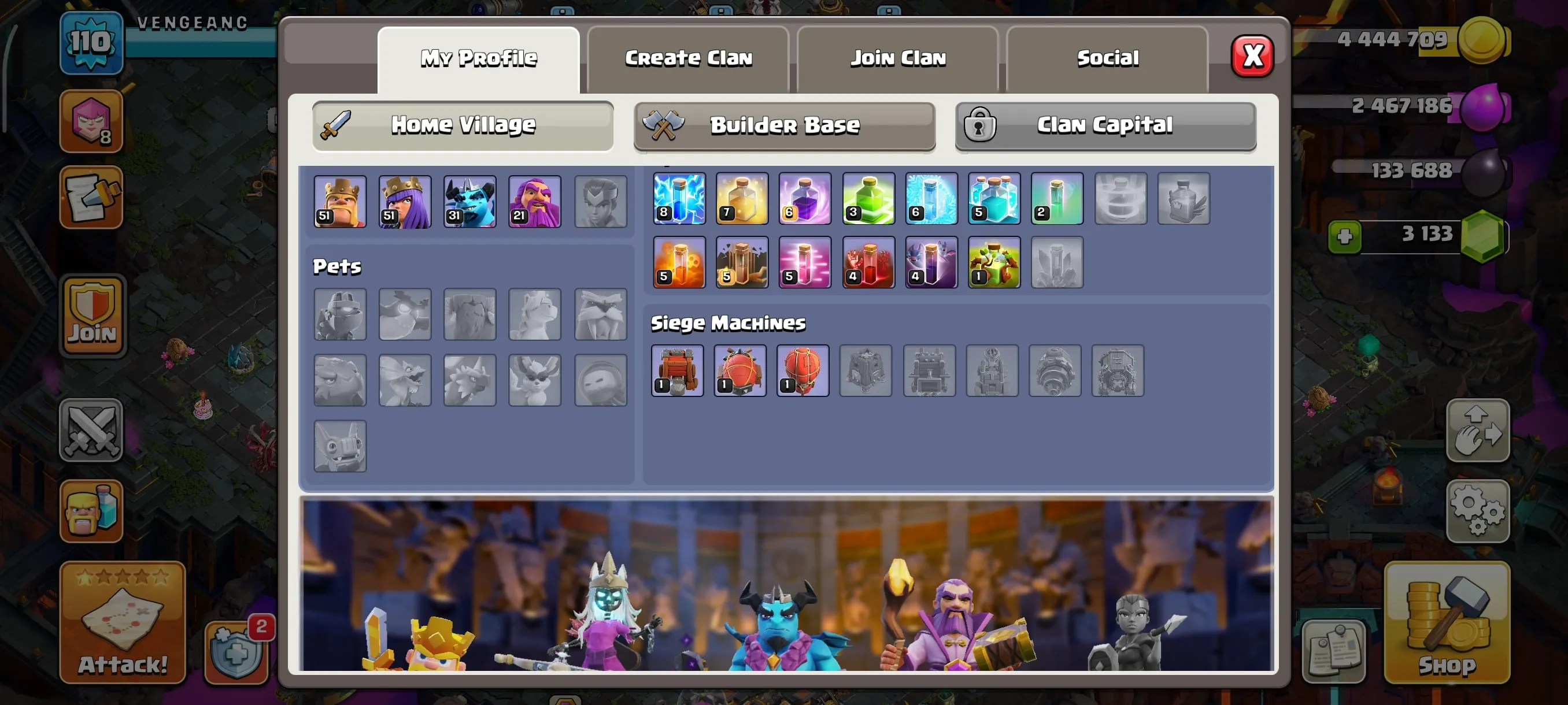 COC193 Ghost Queen Skin TH12 Account 5 Builders BH5 3133 Gems 