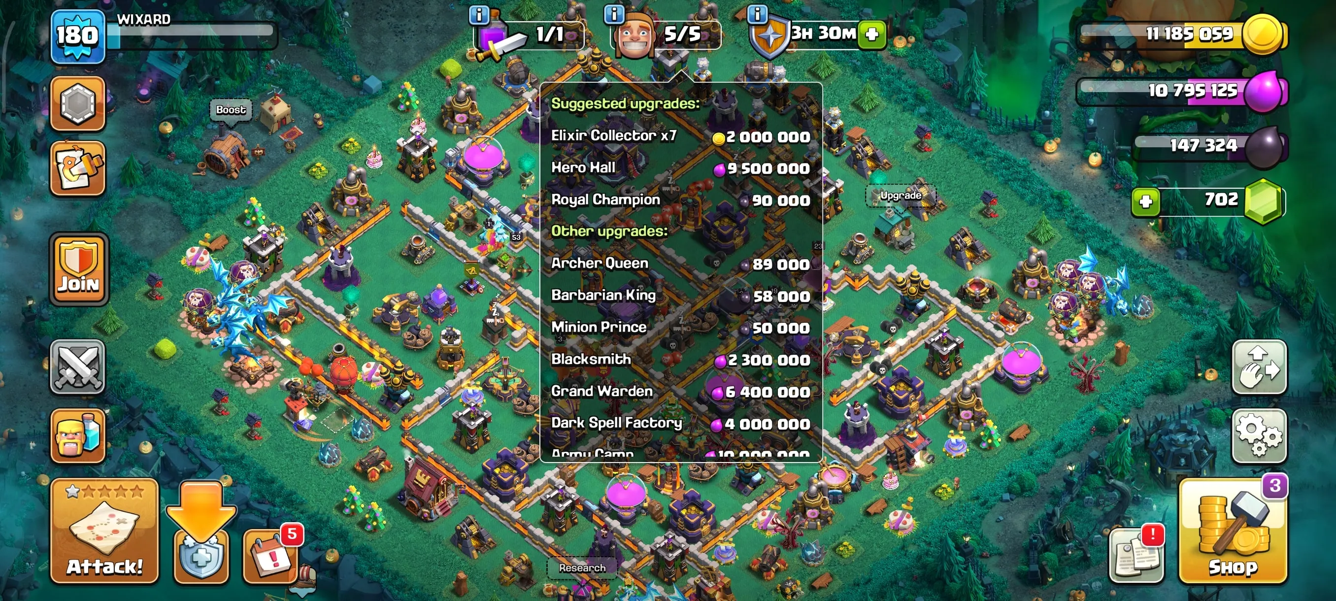 COC185 Max TH15 | 5 Builders | Strong Heroes Pets 