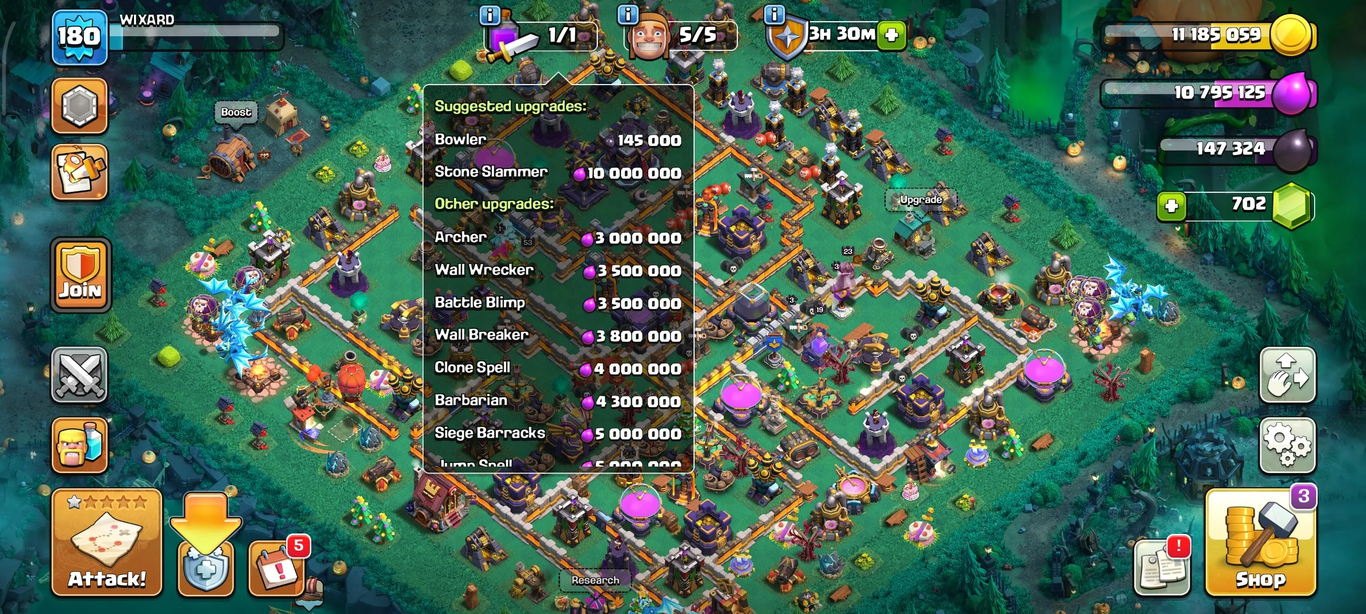 COC170 Goblin Queen Gold + Warrior Champion Gold Skins, TH15 Semi Max, Strong Heroes Pets Equipment