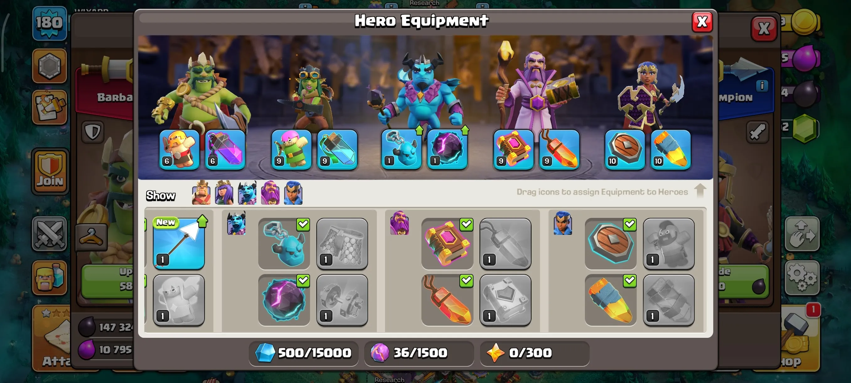 COC170 Goblin Queen Gold + Warrior Champion Gold Skins, TH15 Semi Max, Strong Heroes Pets Equipment