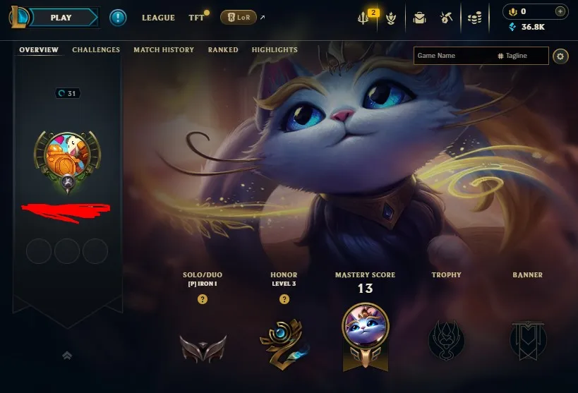 EUNE High Quality Safe S14 Iron 4 S16 Iron 1 0 LP Hardstuck| BE:36800| 0% WR Low MMR | Honor lvl 3 | #20