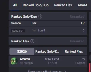 NA High Quality Safe S14 Iron 4 S16 Iron 1 0 LP Hardstuck| BE:36100| 0% WR Low MMR | Honor lvl 3 | #28