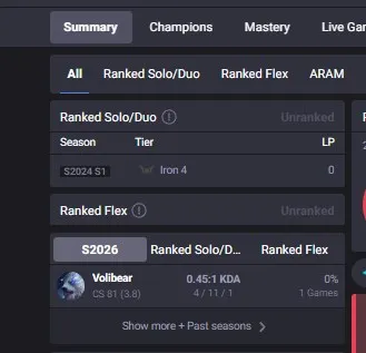 EUNE High Quality Safe S14 Iron 4 S16 Iron 1 0 LP Hardstuck| BE:33300| 0% WR Low MMR | Honor lvl 3 | #22