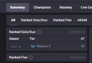 NA S16 Platinum 2 S14 Plaitnum 2 | Emerald 1 MMR | Champs: 39 | BE: 17.5K | K/DA Akali & Project VI  | Honor lvl 3 | #59