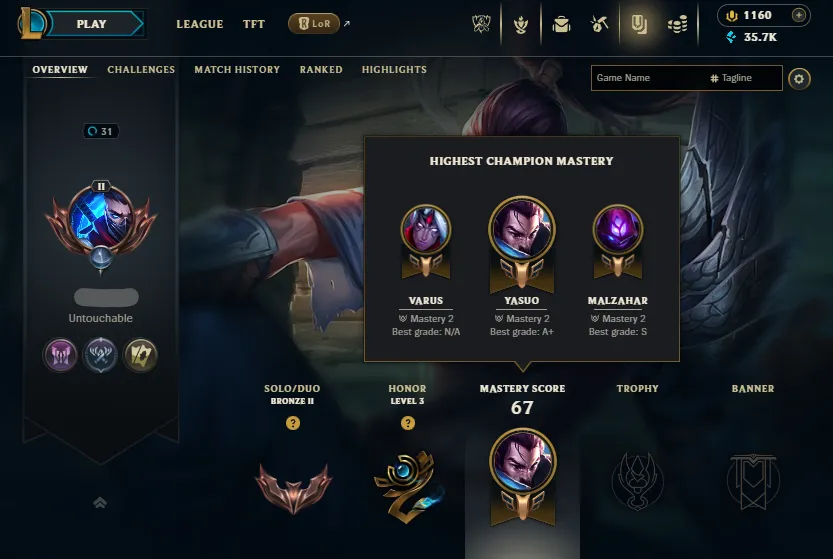 🔥Bronze 2 37LP Handleveled💎35K BE 1160RP (COOL SKINS LOOT)⭐Name Changeable✅Lifetime Ownership Guarantee – Never Taken Back✔️Recovery Info Included