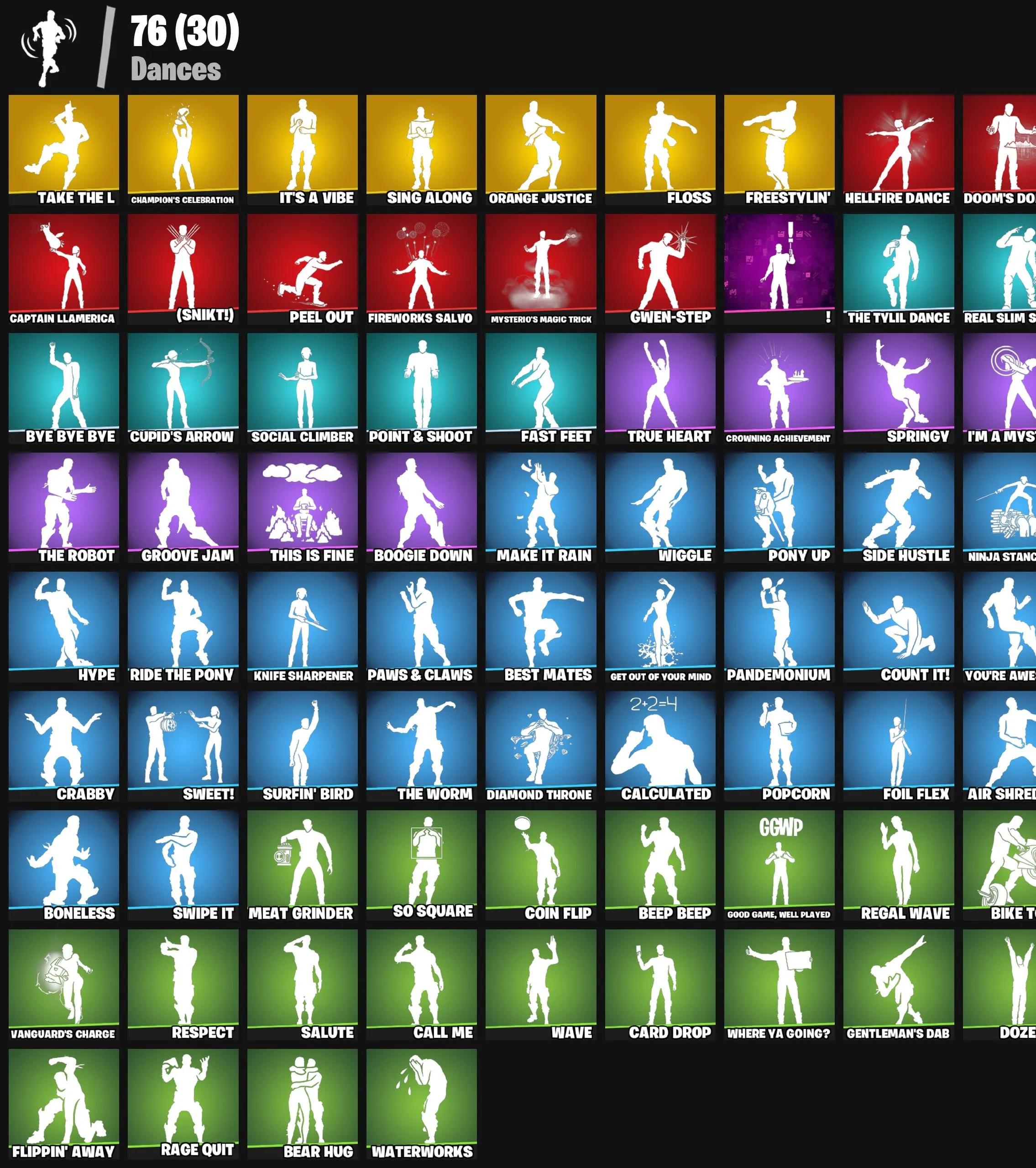 F874 Black Knight, Sparkle Specialist, The Reaper, Blue Squire, Peter Griffin, Midas, Havoc, Deadpool, 82 Skins OG Stacked (G)