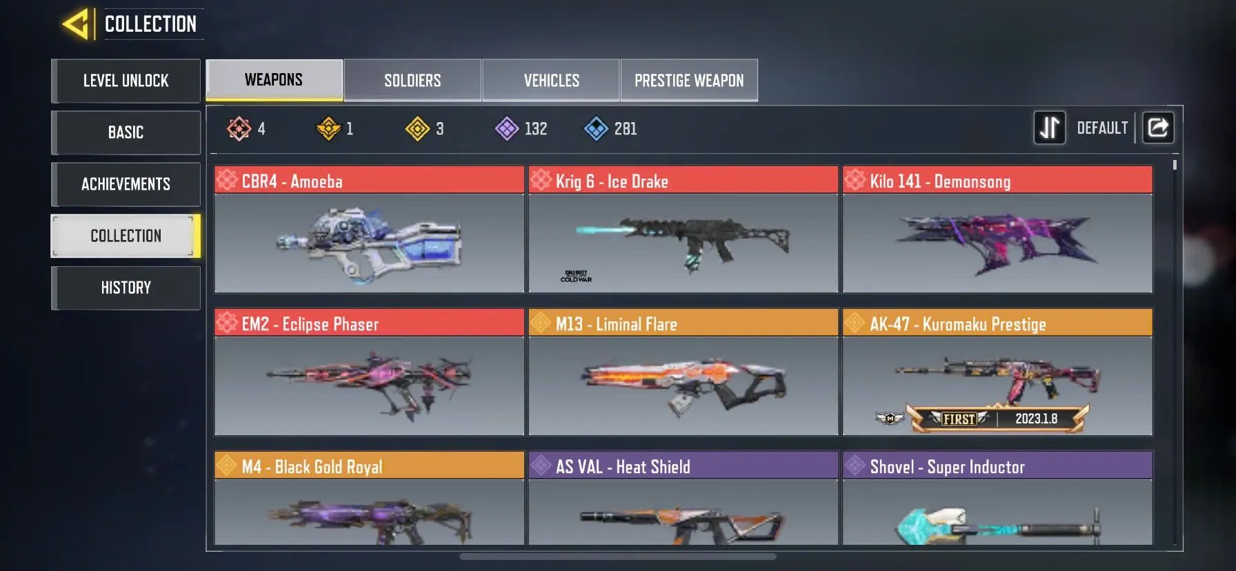 CODM18 High level account with level 176 and battle royale rank Veteran III, 4 mythic weapons, 3 legendary weapon skins 