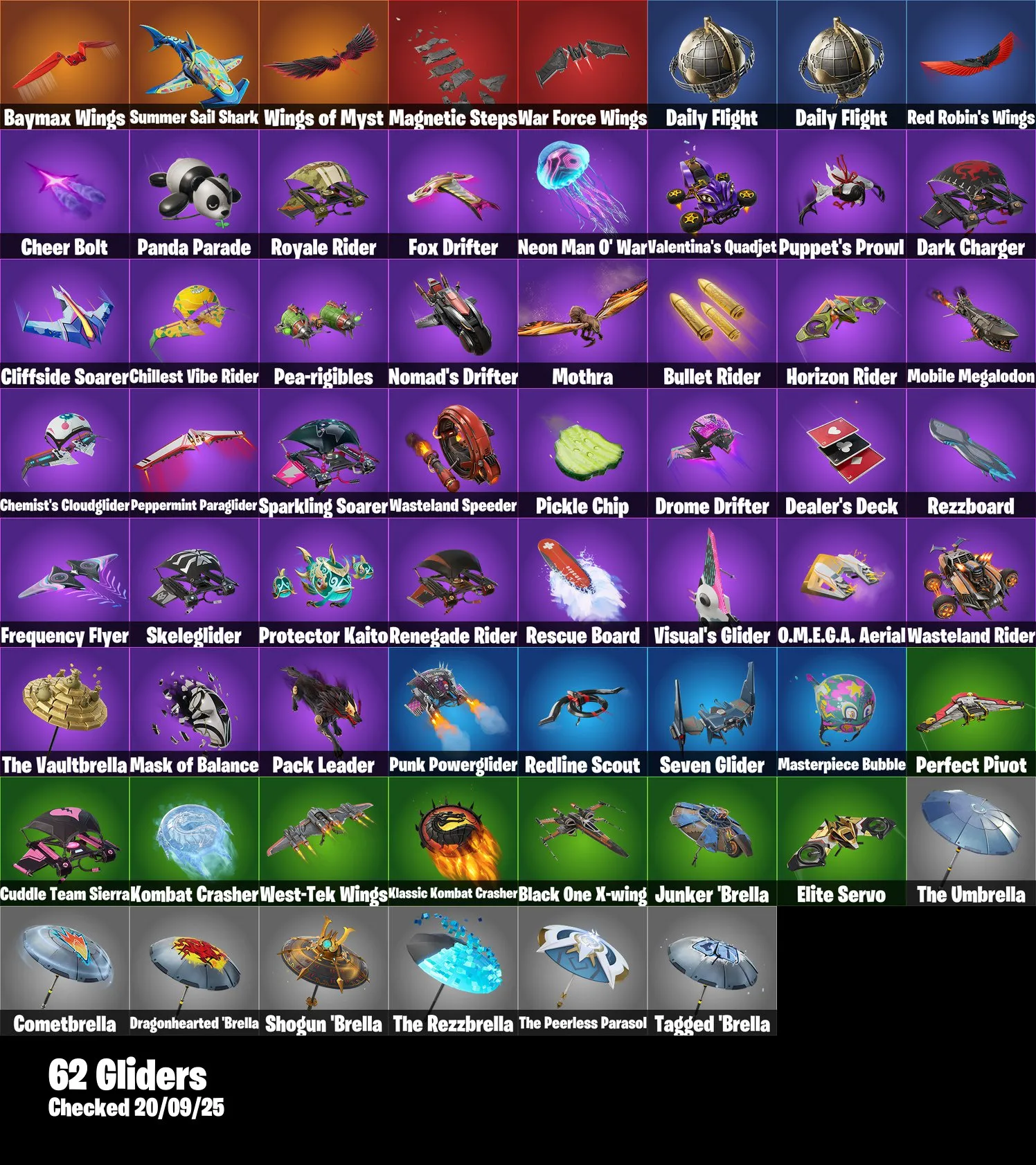 F1202 88 Skins (Fishstick, Neko Hatsune, Shadow Vox, Showboat, Slammin' Bass, Wastelander Magneto, Robin, Sabrina Carpenter, Knight Conqueror, Hero Baymax, Peabody, and More)