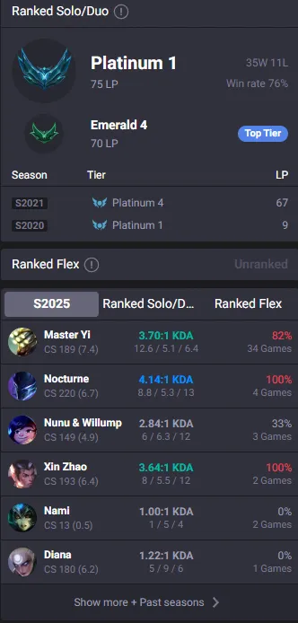 🔥LVL80 Platinum 1 75LP 76%WR Handleveled💎61Champs 24Skins✅Lifetime Ownership Guarantee - Never Taken Back