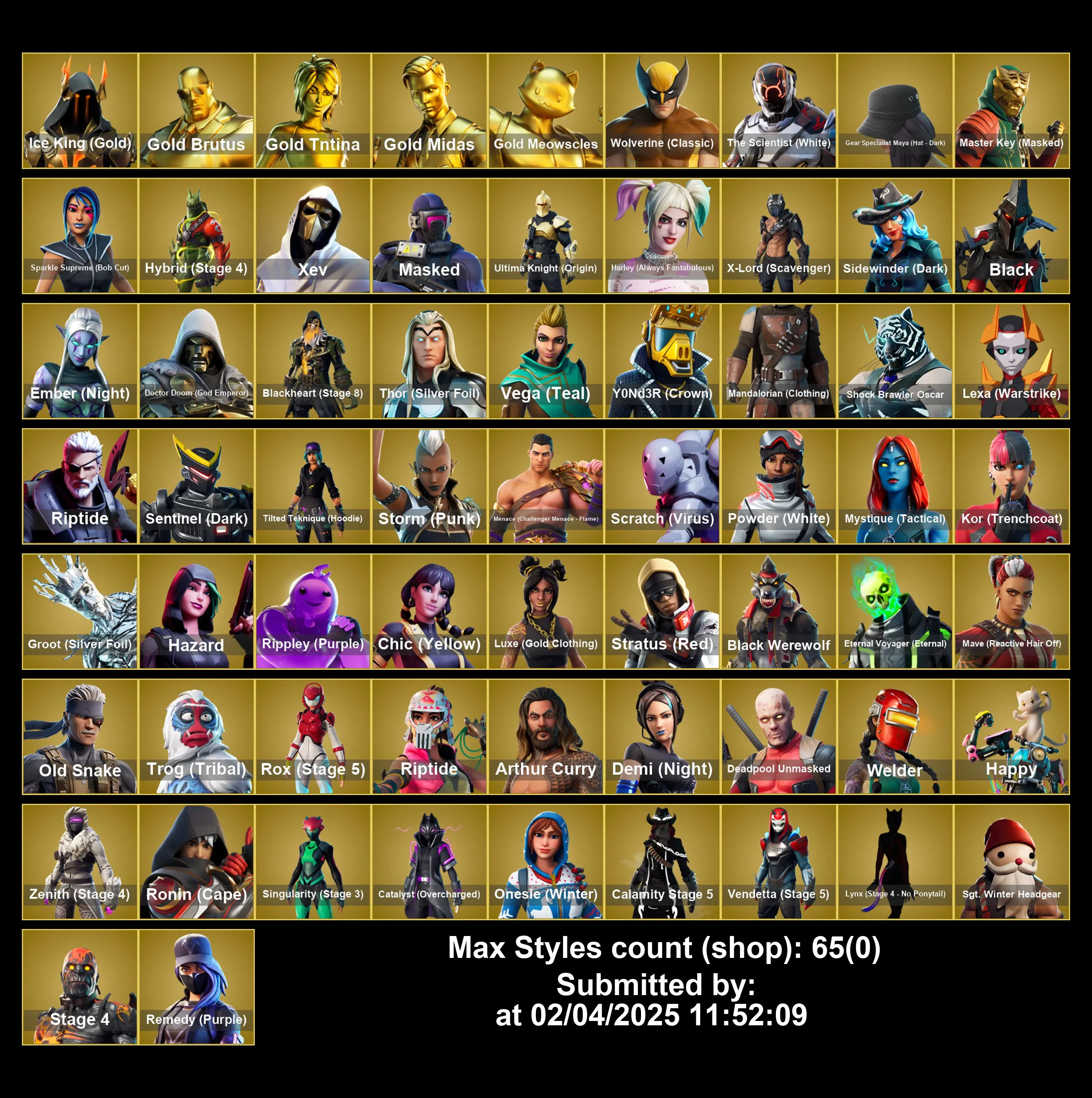 (PC PS4–5 XBOX) 154 Skins 🎮 Glow ✨ John Wick 🔫 Gold Midas 👑 Galaxia 🌌 Inferno 🔥 Galaxy Scout 🚀 GrefG ⭐ Spider-Man 🕷️ Rebirth Harley Quinn 💥 Full Email Access