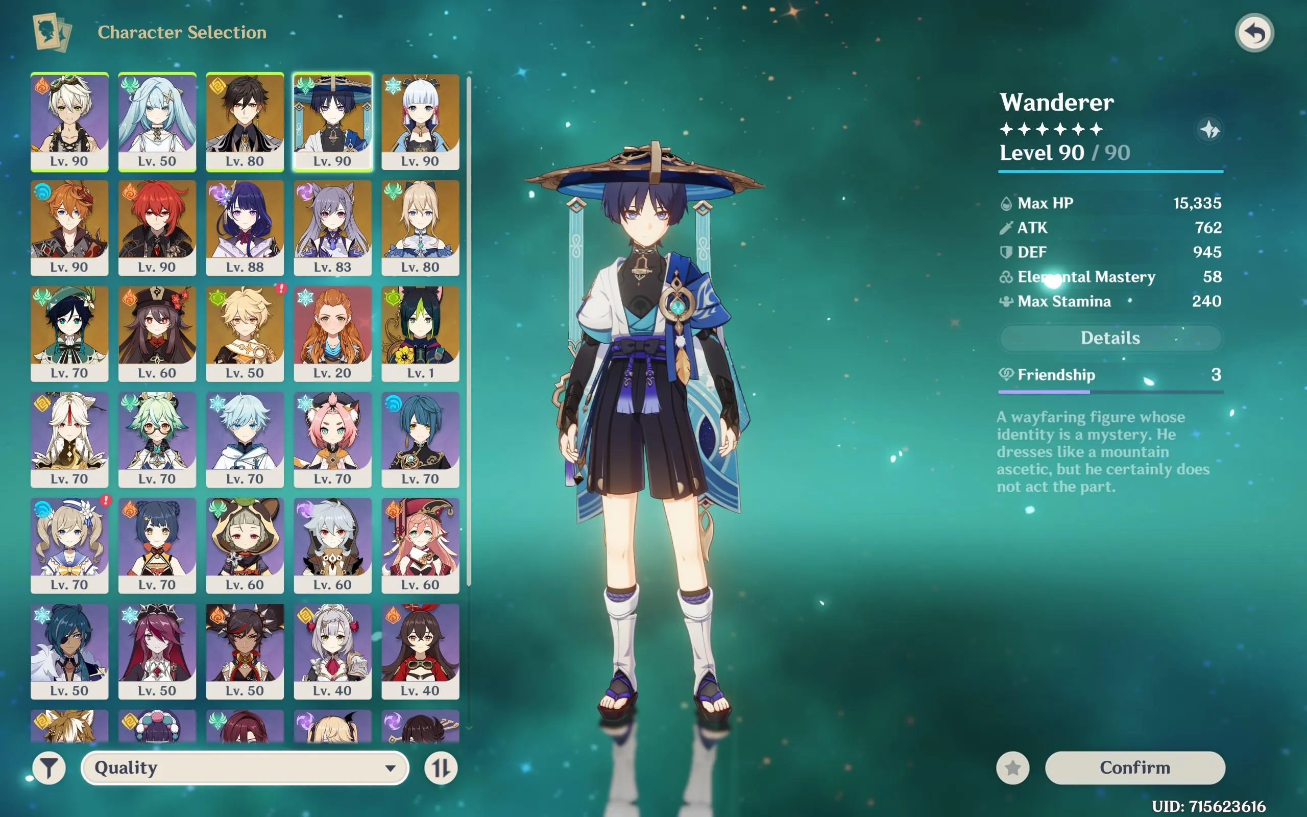 GI1184 AR57 Boosted Account – 13×5 star Raiden Shogun, Wanderer, Tartaglia, Kamisato Ayaka, Diluc C1, Keqing C1, Zhongli, Venti, Hu Tao + Jean & Barbara Skins