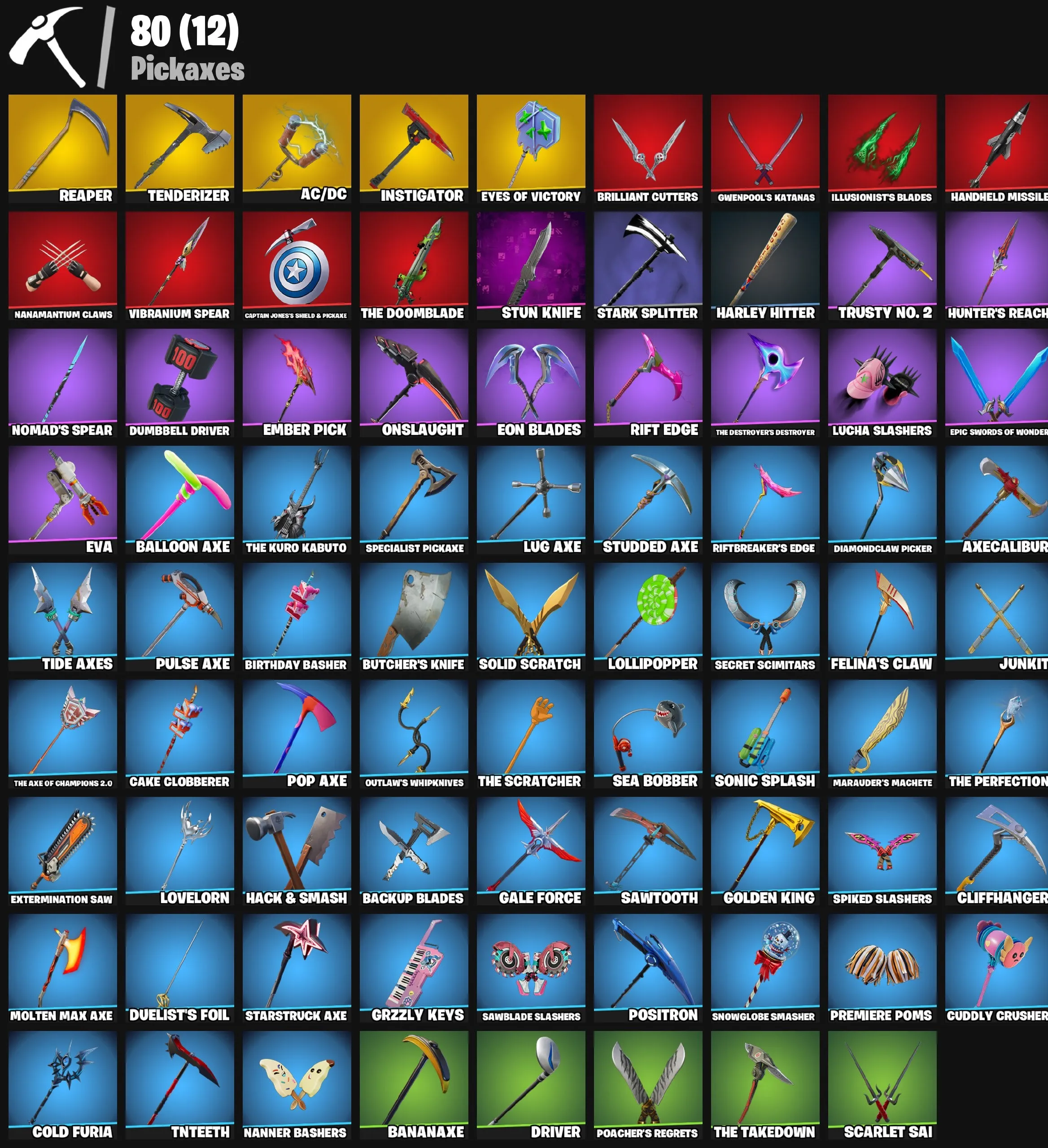 F874 Black Knight, Sparkle Specialist, The Reaper, Blue Squire, Peter Griffin, Midas, Havoc, Deadpool, 82 Skins OG Stacked (G)