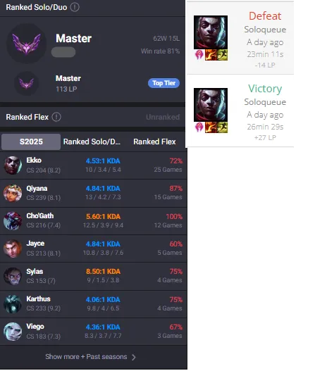 Grandmaster MMRπ₯Master 100LP 81%WR Handleveledπ+27/-14LP Gainsπ19K BE 46Champs 10Skins + LOOTβ
Lifetime Ownership Guarantee - Never Taken Back