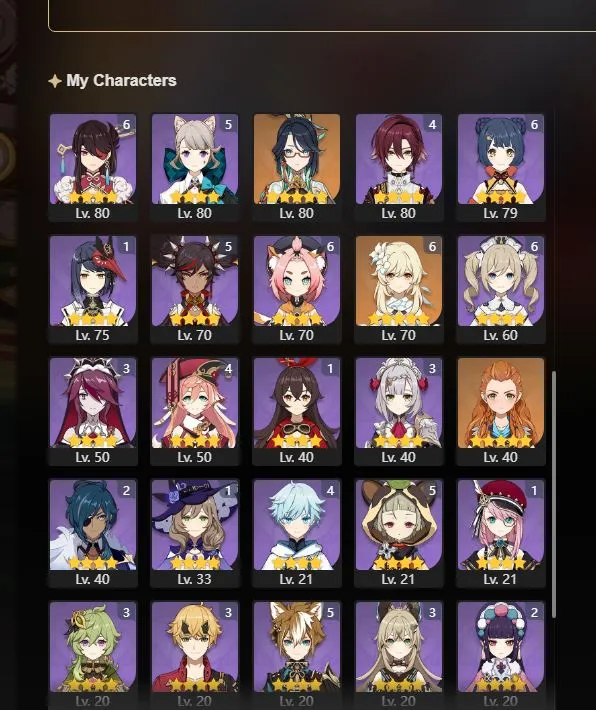GI1010 High AR59 Europe Account with Furina 90, Hu Tao, Raiden Shogun, Yae Miko, Diluc and Many 5-Star Characters