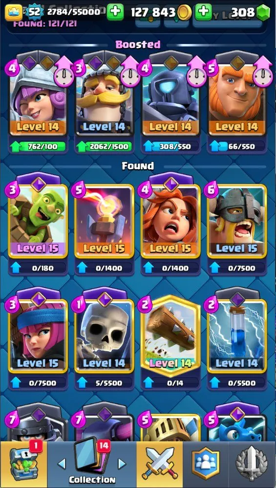 CR626 9.6k Trophies L52 Arena24 Rocketeer Deck 5 L15 7 L14 Cards 11 Evolutions 19 Legendaries 29 Emotes 308 Gems Free Name Change