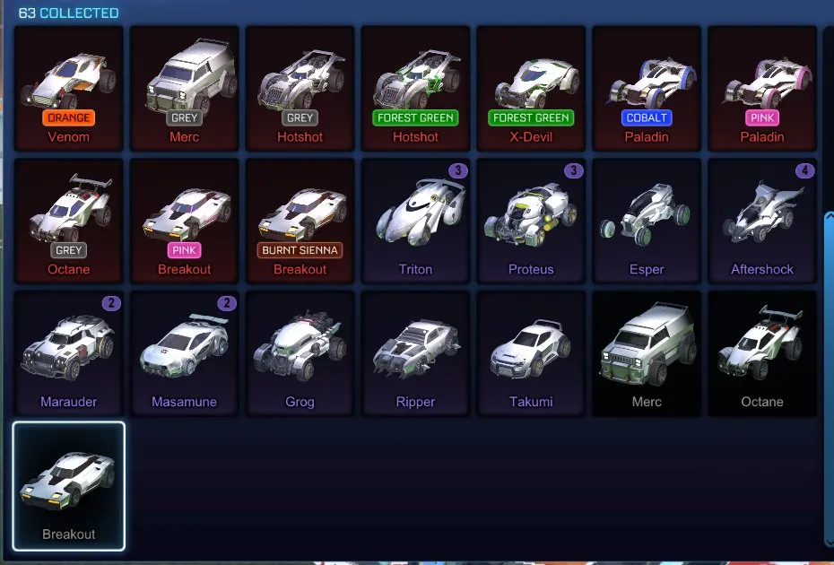 STOCK443 //Fennec, Black Standard Boost, 63 Cars, 38 Black Market, Painted Hotshot, Paladin, Voltaic, Lobo, Finny, Party Time, Mainframe