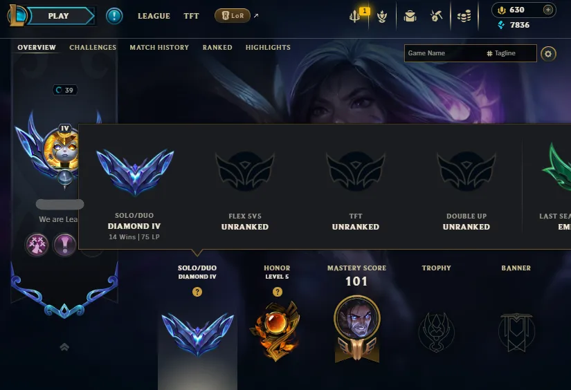 S16π₯Diamond 4 75LP 64%WR Handleveledπ+30/-10LP Gainsπ8K BE 75Champs 14Skinsβ
Lifetime Ownership Guarantee - Never Taken Back
