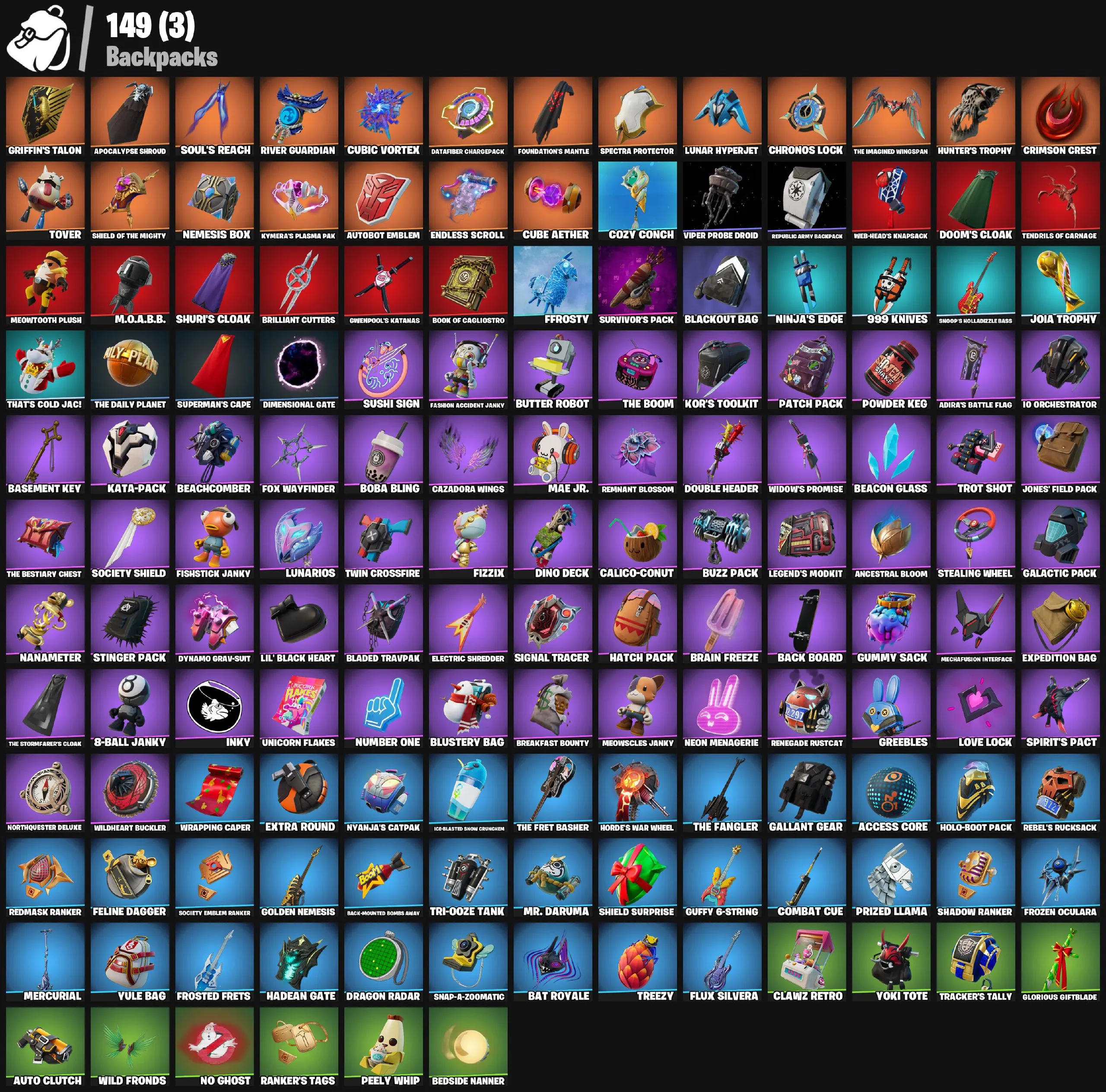 F1134 108 Skins – Raz, The Foundation, Spectra Knight, The Origin, Omega, Mandalorian, Carnage, Darth Vader, Lara Croft + 127 Pickaxes
