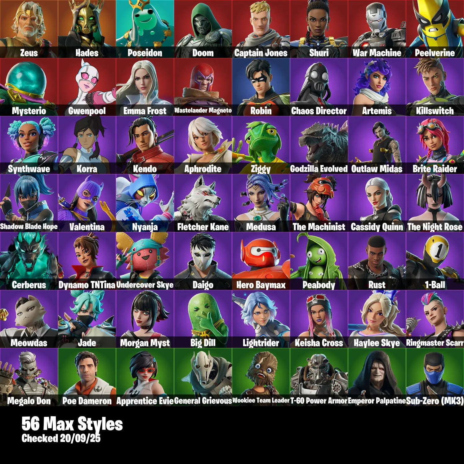 F1212 78 Skins | Aang, Zeus, Doom, Gwenpool, Captain Jones, Korra, War Machine, Brite Raider