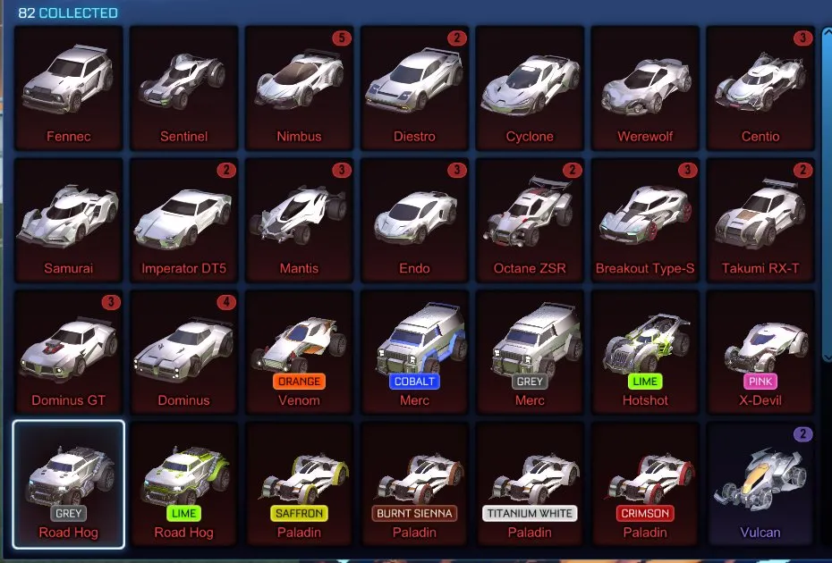 STOCK441 //Fennec, Titanium White Standard Boost, 82 Cars, 48 Black Market, Painted Paladin, Zippy, Lobo, Pulsus, Extensive Wheels
