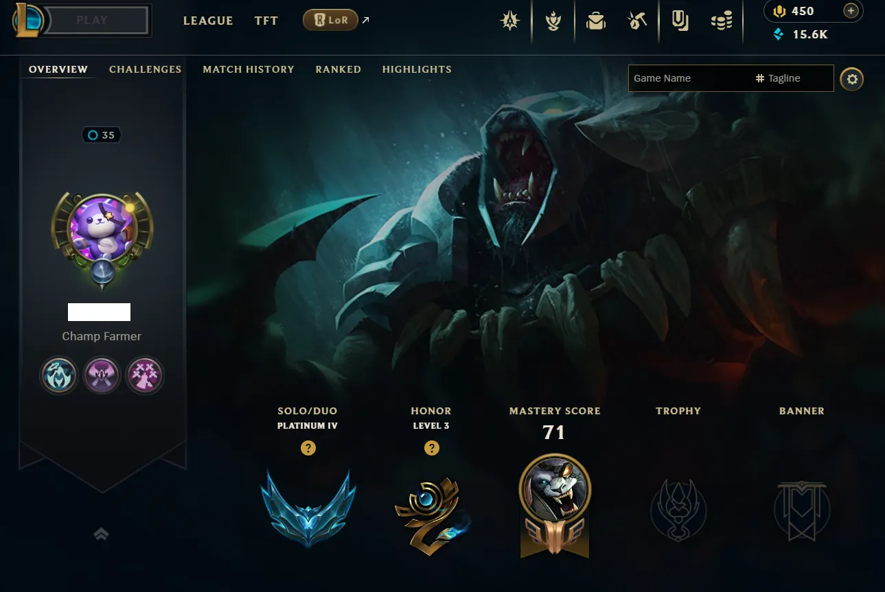 EUW 🔱 PLAT 4  🔱 69% WINRATE 🔱 INSANE +38 LP GAINS 🔱 15600 BE 🔱 450 RP 🔱 VANGUARD SAFE 🔱 Changeable Mail 🔱 Handleveled 🔱