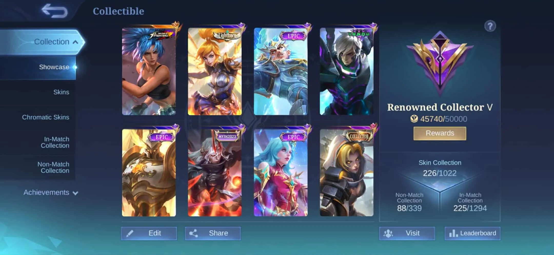 ML518 KOF Karina Collector Natalia 237 Skins All Max Emblems High Level 128