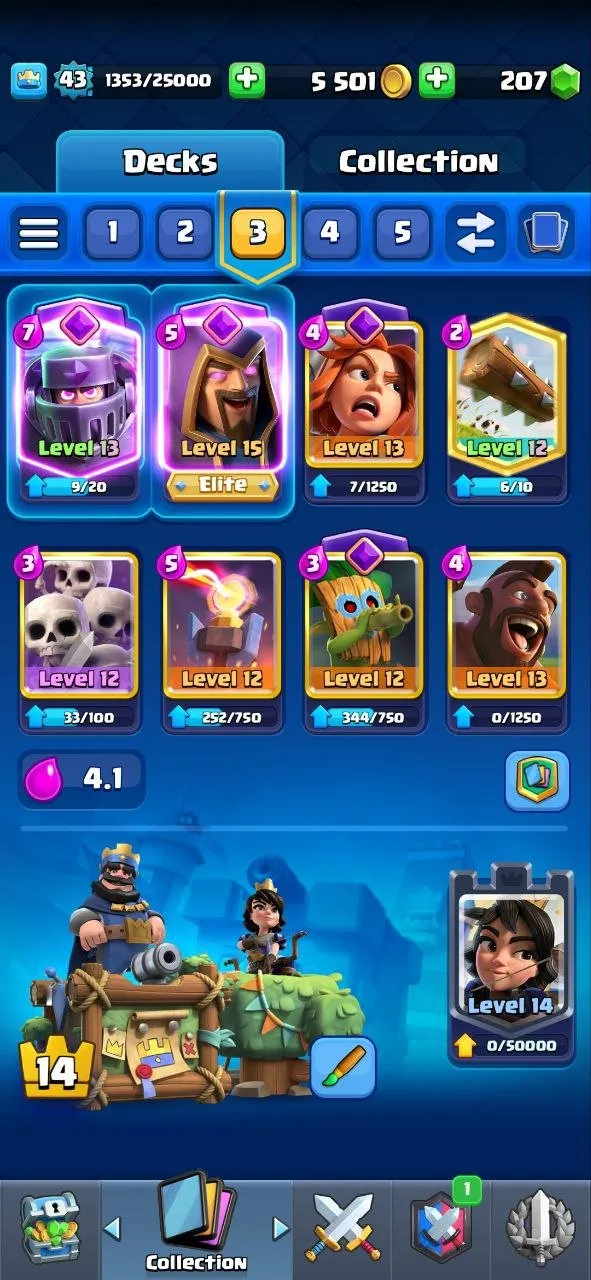 CR515 Max Arena 20 7803 Trophies | Level 43 | 8 Evolutions | 31 Emotes | 120/121 Cards 