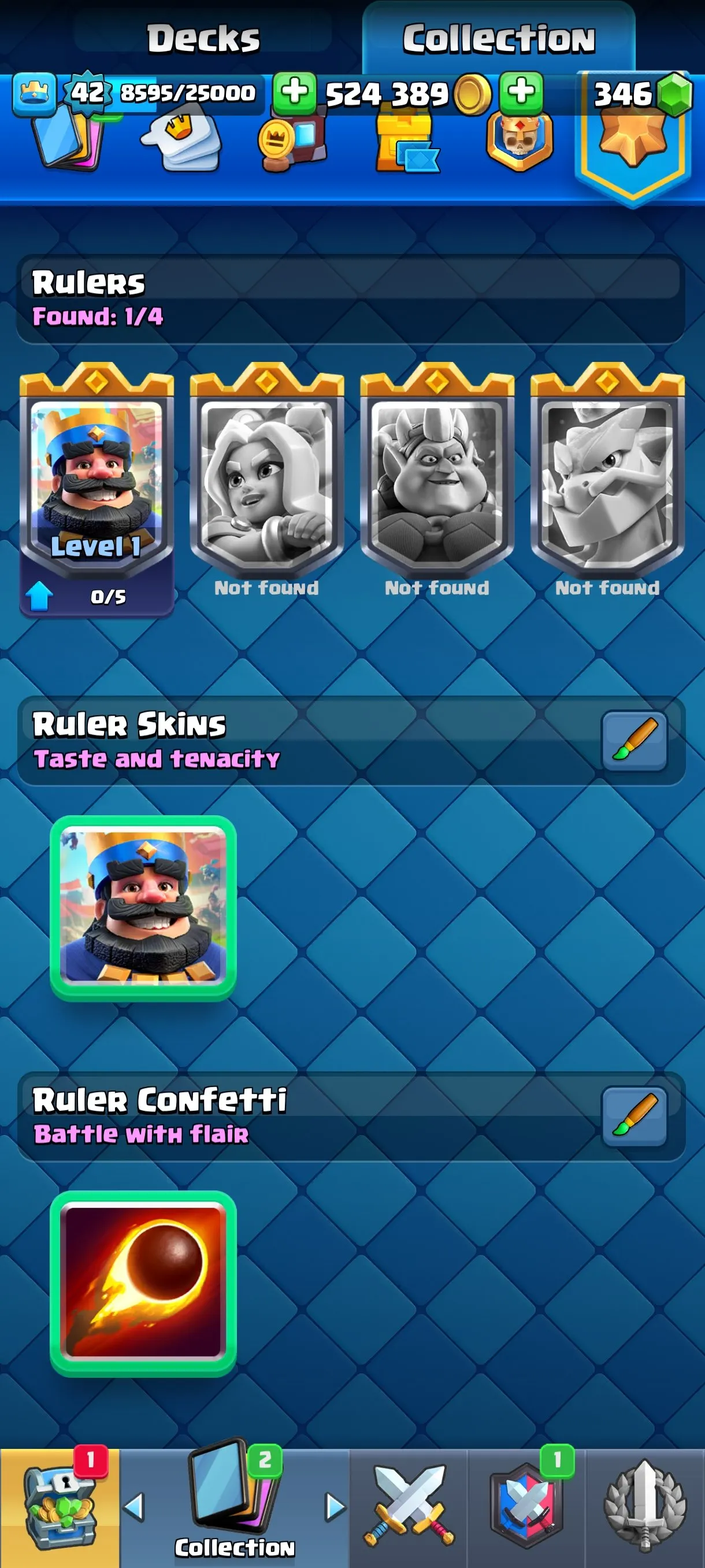 CR621 Maxed 8708 Cups star 11 Evolutions Lv14 Meta Cards 524k Gold 346 Gems 3 Towers 43 Emotes 118 Cards Name Change