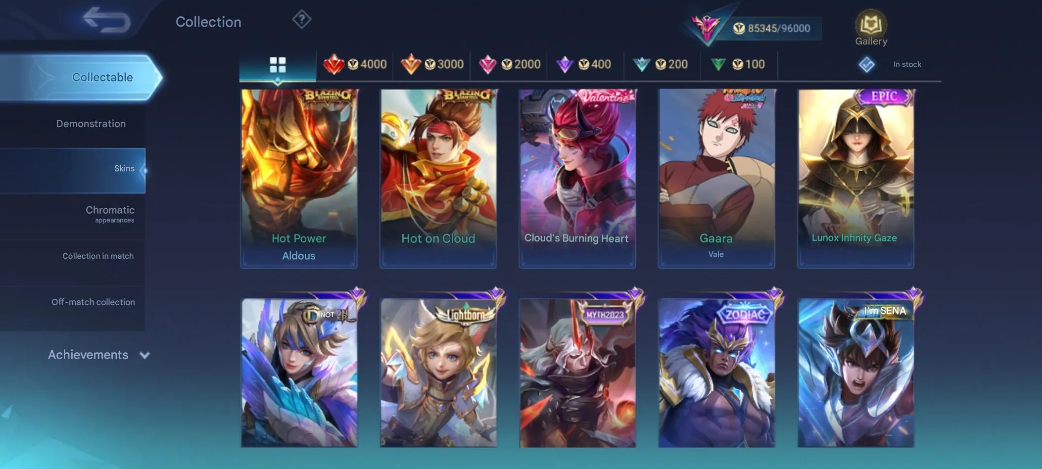 ML520 Legend Saber Prime Chong Beat Star Kagura Luckybox Odette P Ace Pharsa Drawing Odette Fiery Crown 340 Skins