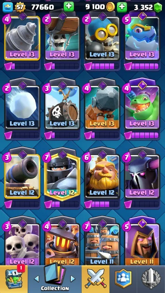 CR547 Maxed Valkyrie Deck 9k Trophies, Level 57, 2 Level 16 Cards, 21 Level 14 Cards, 11 Evolutions, 88 Emotes, 3352 Gems, 9100 Gold, Arena 23