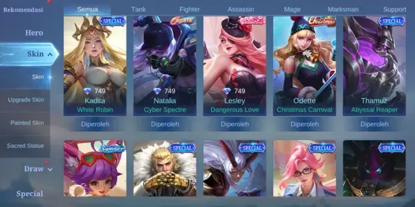 ML596 107 Heroes | 151 Skins | LuckyBox Roger | Lightborn Alucard | Epic Zilong Aldous Lunox Harley Kimmy Masha Johnson Carmilla | Christmas Odette