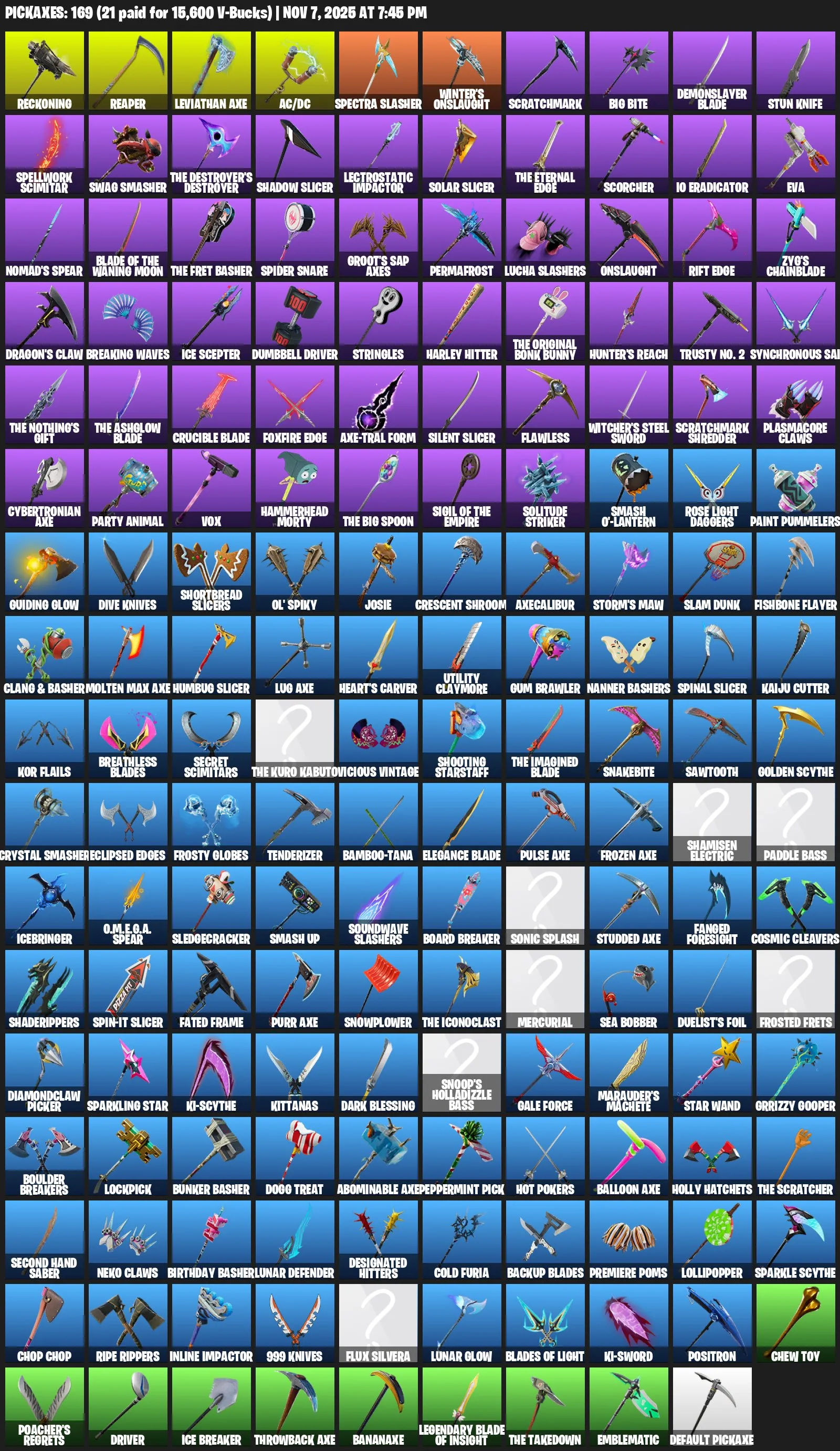 F840 Black Knight, Royale Knight, Sparkle Specialist, Elite Agent, Spider-Gwen, Peely – 207 Skins 