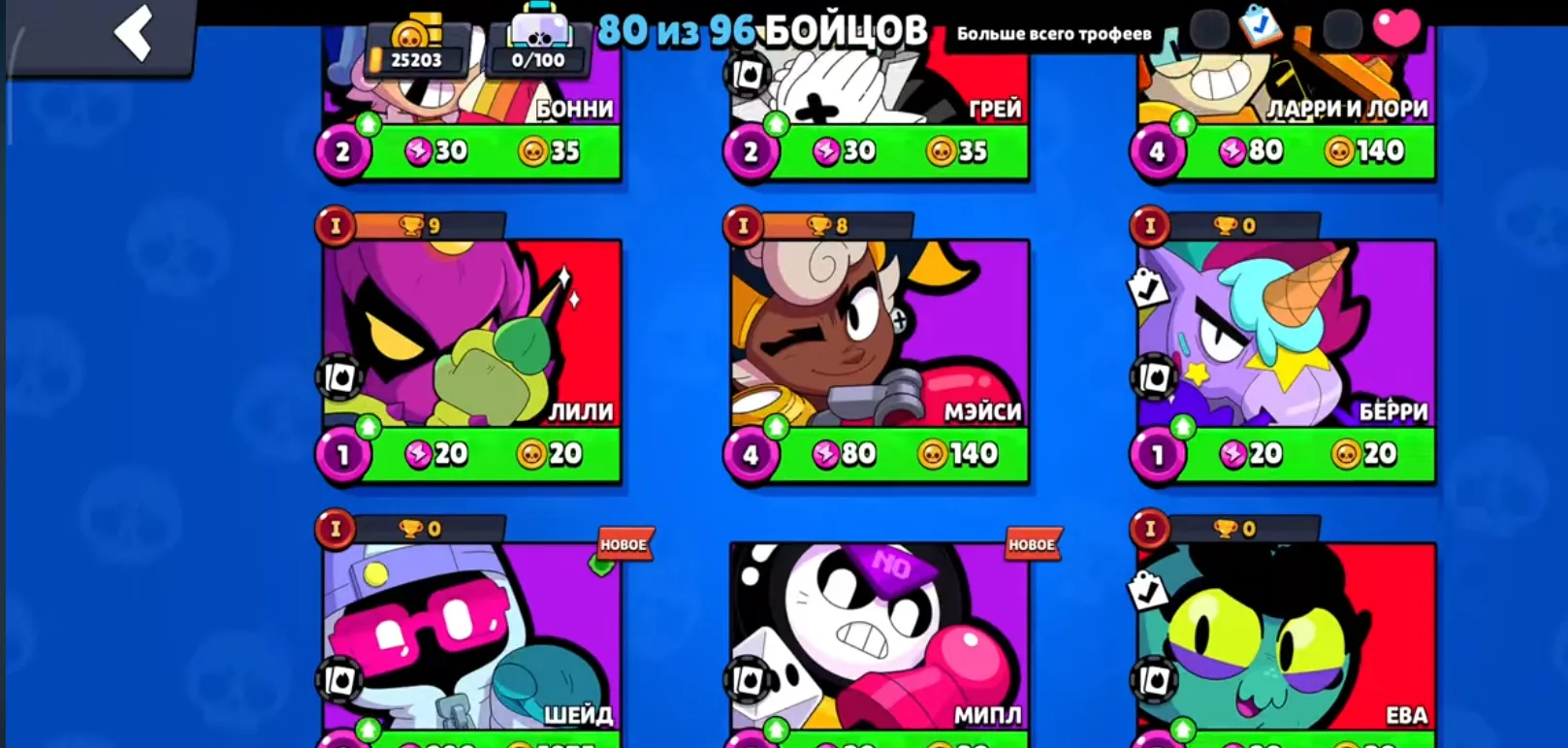 BS1829 //Relinking 2019 25k trophies 6 legendary brawlers 80 of 96 brawlers 44 super rare skins 54 rare skins 12867 blings 34056 power points