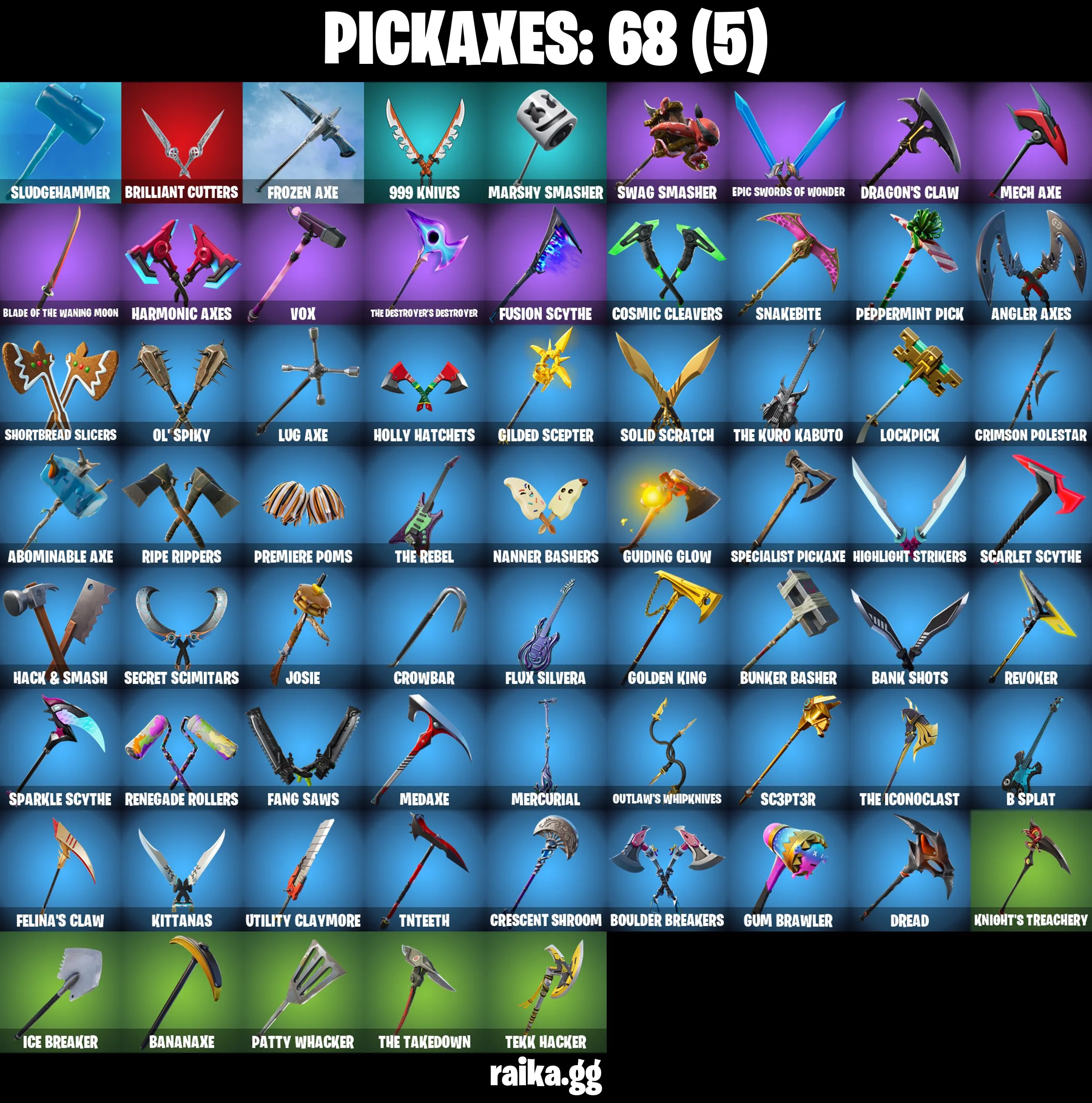 ✨42 skins✨Gold Midas✨Gold Brutus✨Blue Striker✨Ultima Knight✨Rox (Stage 5)✨Hybrid (Stage 4)✨Deadpool✨Hot Marat