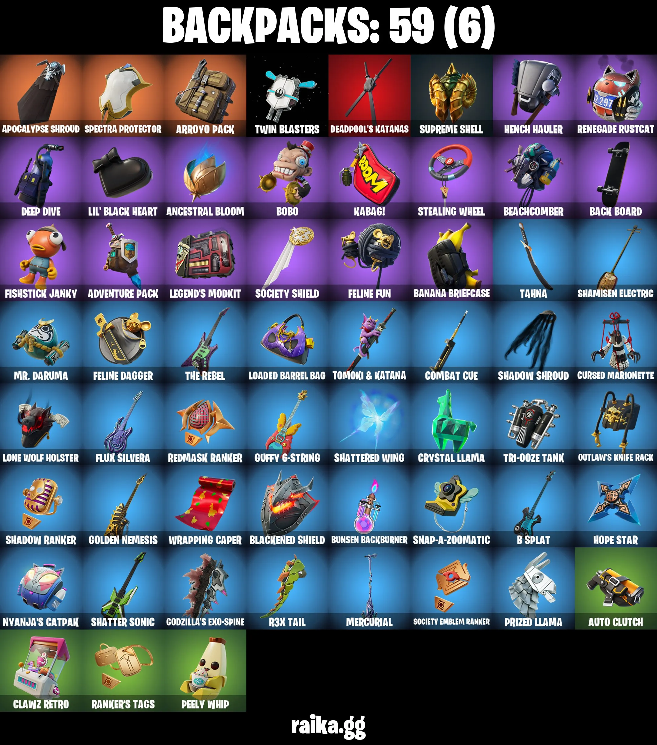 ❤️25 skins❤️Knight's Helm❤️Harbinger Armor Omegarok❤️Gear Specialist Maya❤️Fade❤️Deadpool❤️Aquaman❤️MASKED SCUBA JONESY❤️RIPTIDE OCEAN