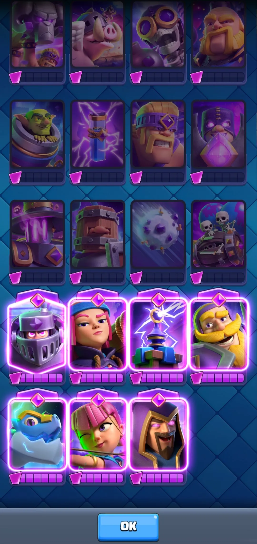 CR541 7 EVO, 2 Level 15 Cards, 6 Towers, 50 Emotes, 10000 Trophies, 120/121 Cards