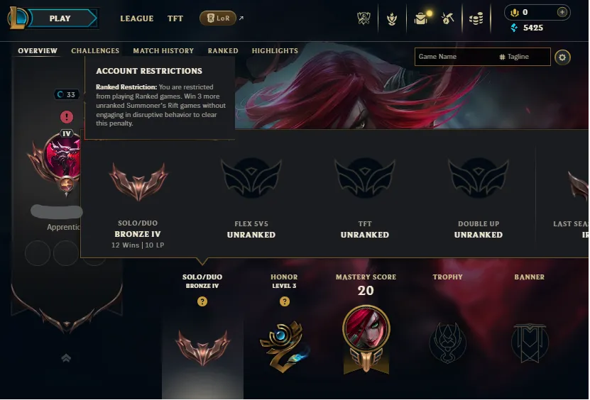 🔥Bronze 4 10LP (26 Games) Handleveled⭐Name Changeable🔓Unverified Email - Lifetime Ownership Guarantee