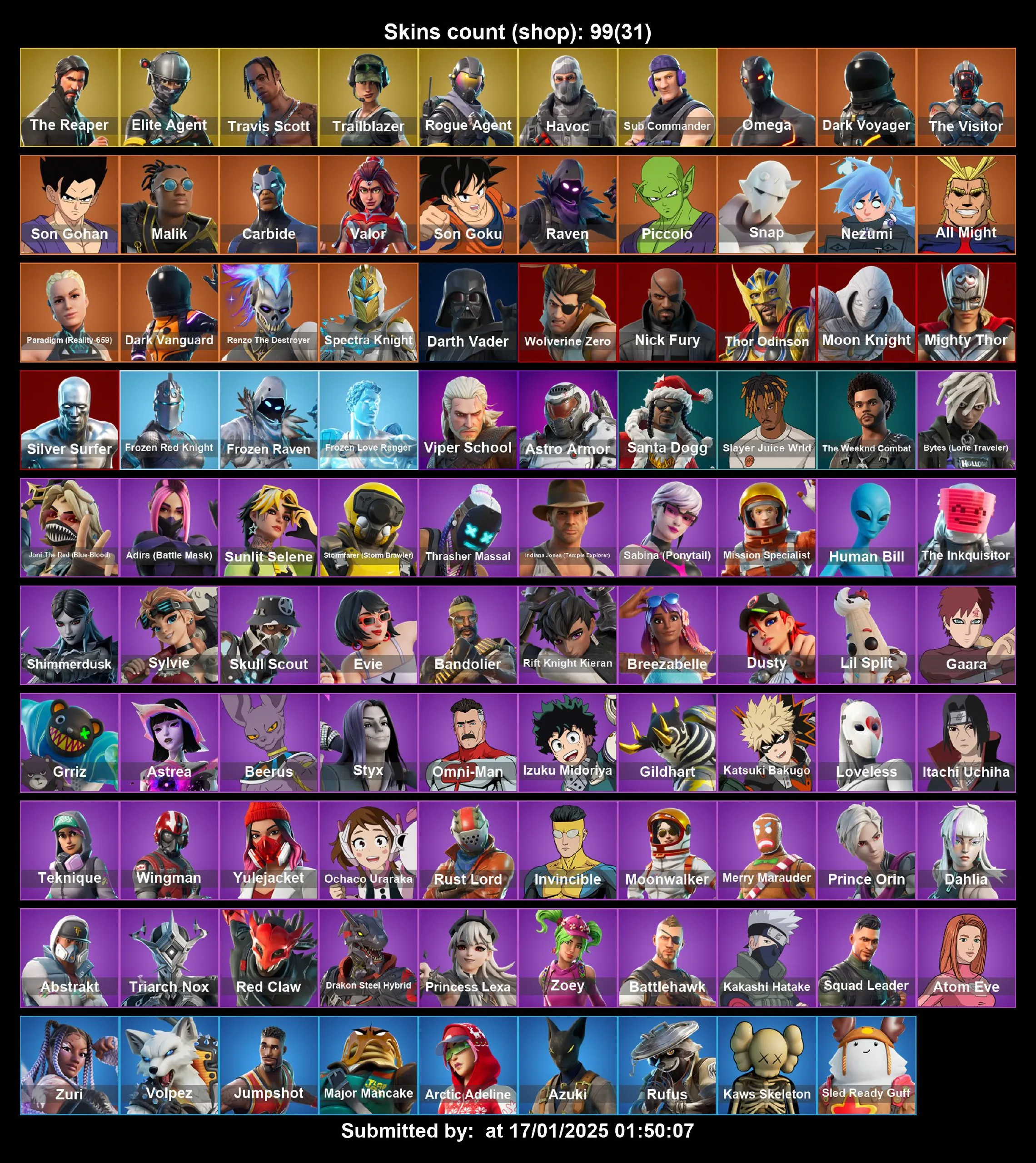 [PC/PS4-5/XBOX] 99 Skins | TRAVIS SCOTT | The Reaper | Elite Agent | Take The L | Omega | Orange Justice | Nick Fury | Piccolo | Son Gohan | Full Email Access