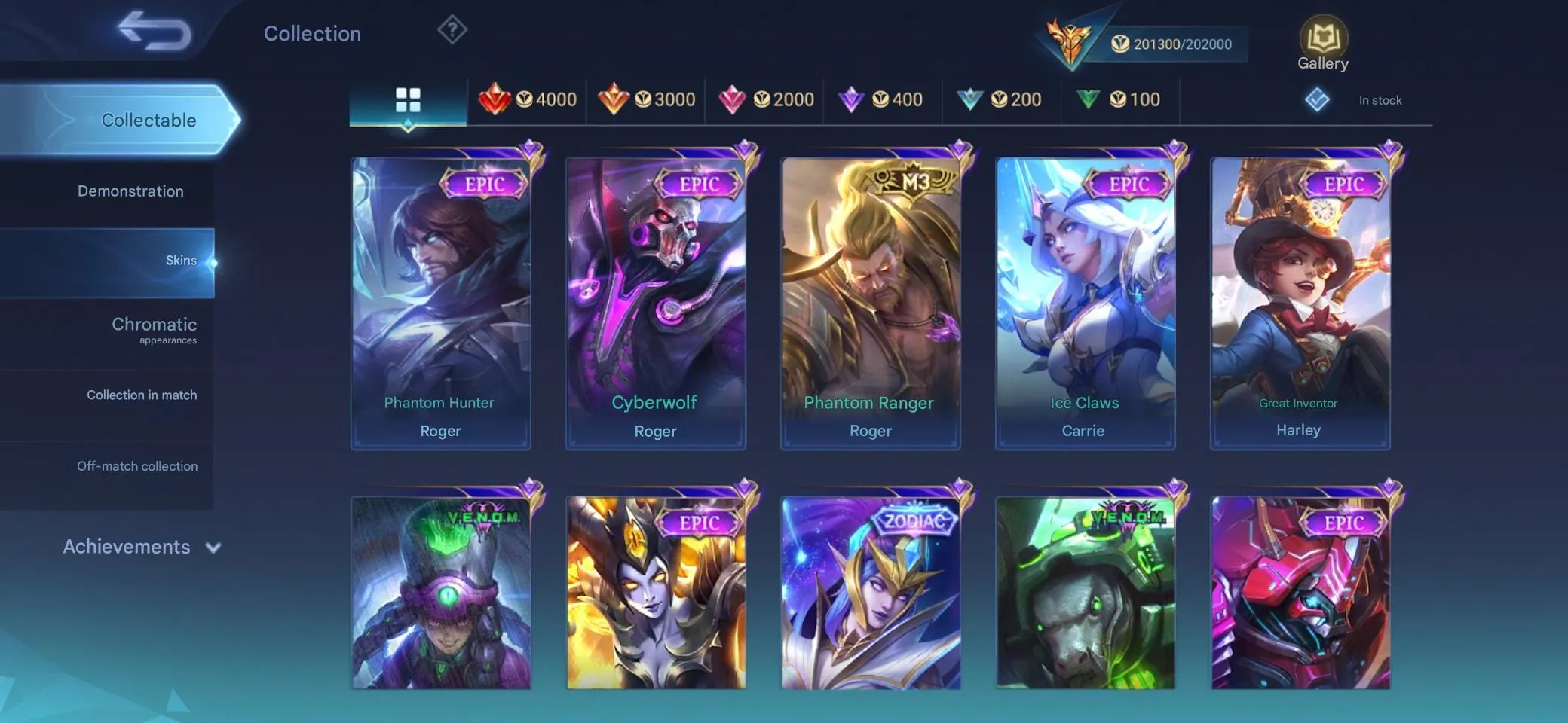 ML534 Mega Collector 585 Skins Legend Gusion Valir Lunox Kishin Aspirant Collector Angela