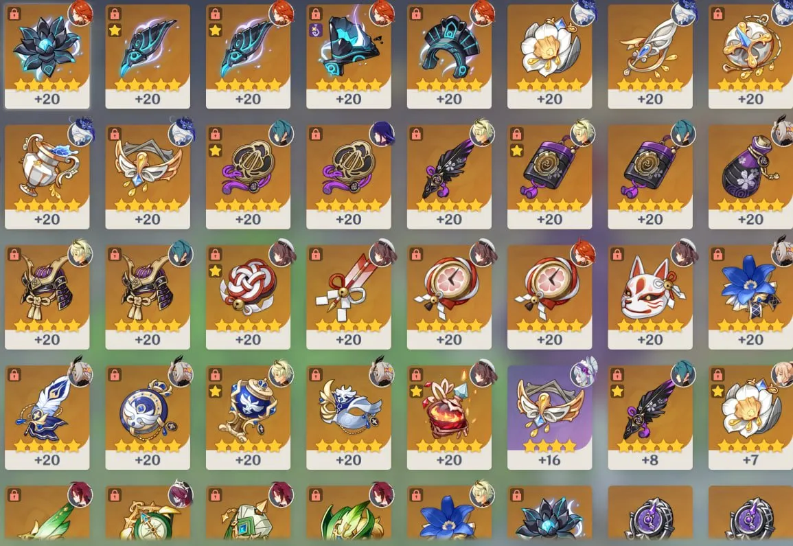 GI1240 Mavuika Hu Tao Furina Xiao Raiden 12 legs AR55 Many Built 5star Characters High Artifacts 5star Weapons Resources (G)