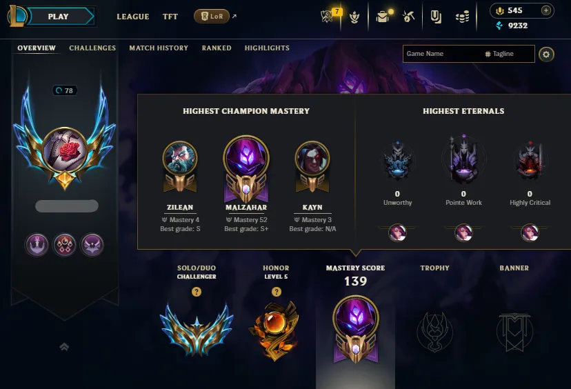 🔥Challenger 1250+LP 60%WR Handleveled💎97Champs 12Skins 9K BE⭐Name Changeable✅Lifetime Ownership Guarantee - Never Taken Back