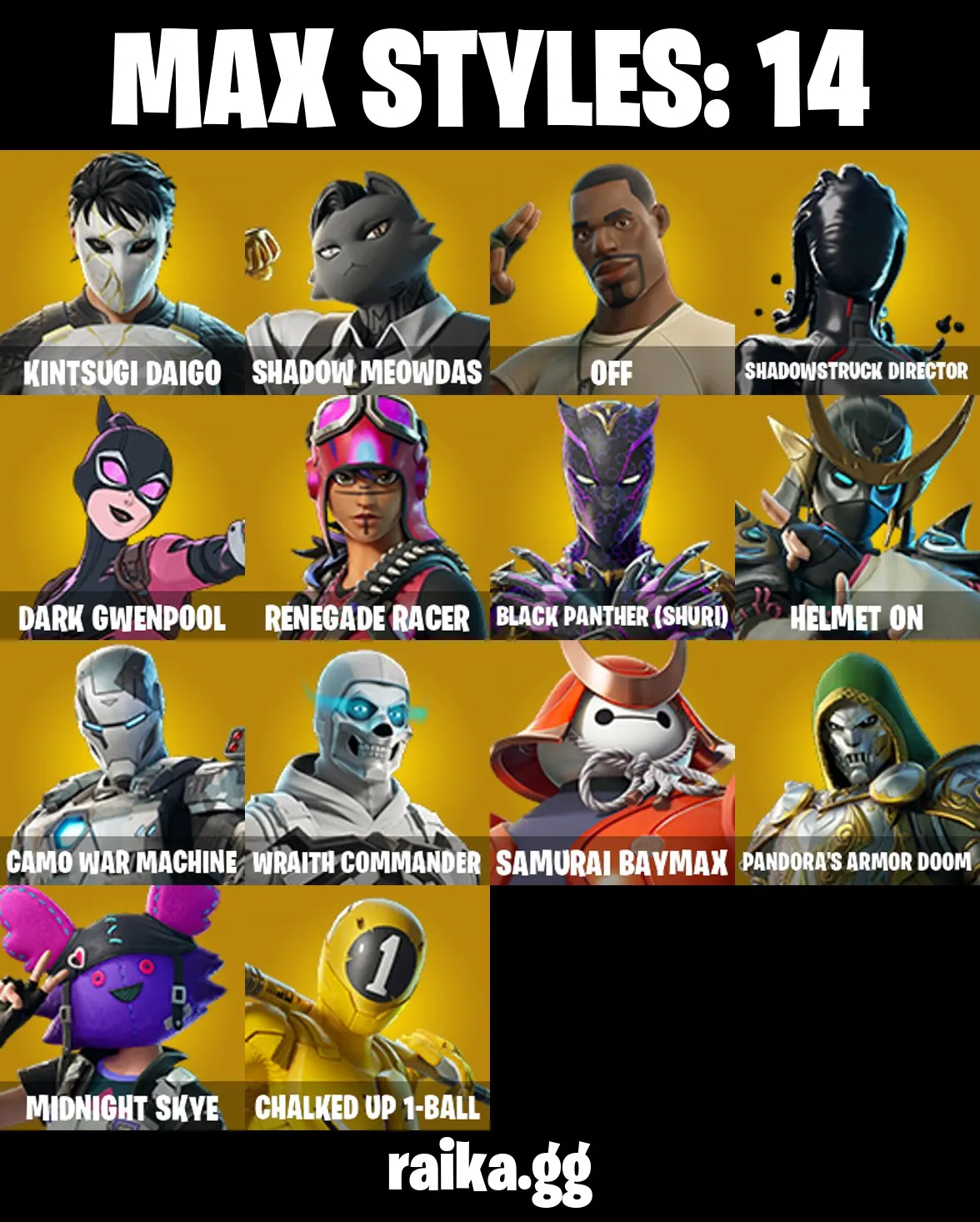 ✨37 skins✨Dark Gwenpool✨Black Panther (Shuri)✨Camo War Machine✨Pandora's Armor Doom✨Mysterio✨Captain Jones✨Emma Frost✨Peelverine 