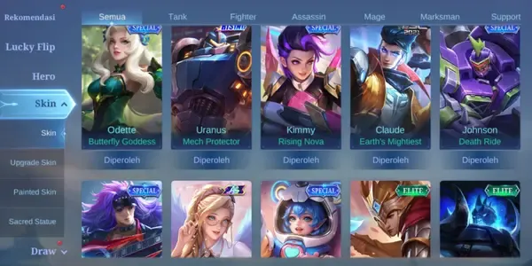 ML585 91 Heroes | 114 Skins | Collector Natalia | KOF Karina | Lightborn Tigreal | Limited Roger | Epic Gusion Grock Ling Layla Moskov Lunox Aldous