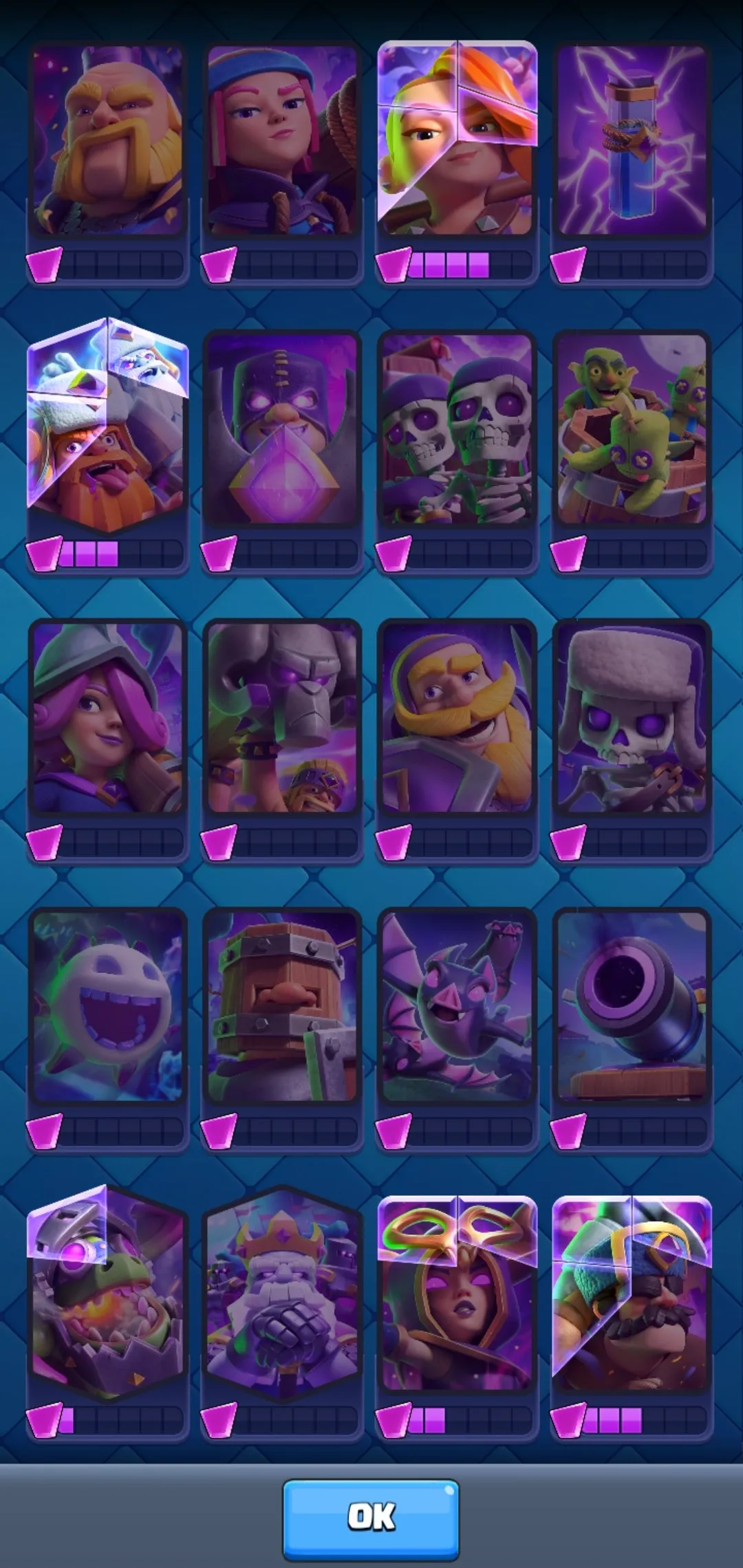 CR566 7 star EVO deck 10k trophies 48 level 119/121 cards 22 legendary 7 evolutions 48 emotes 6 tower skins rich magic items 323k gold 610 gems