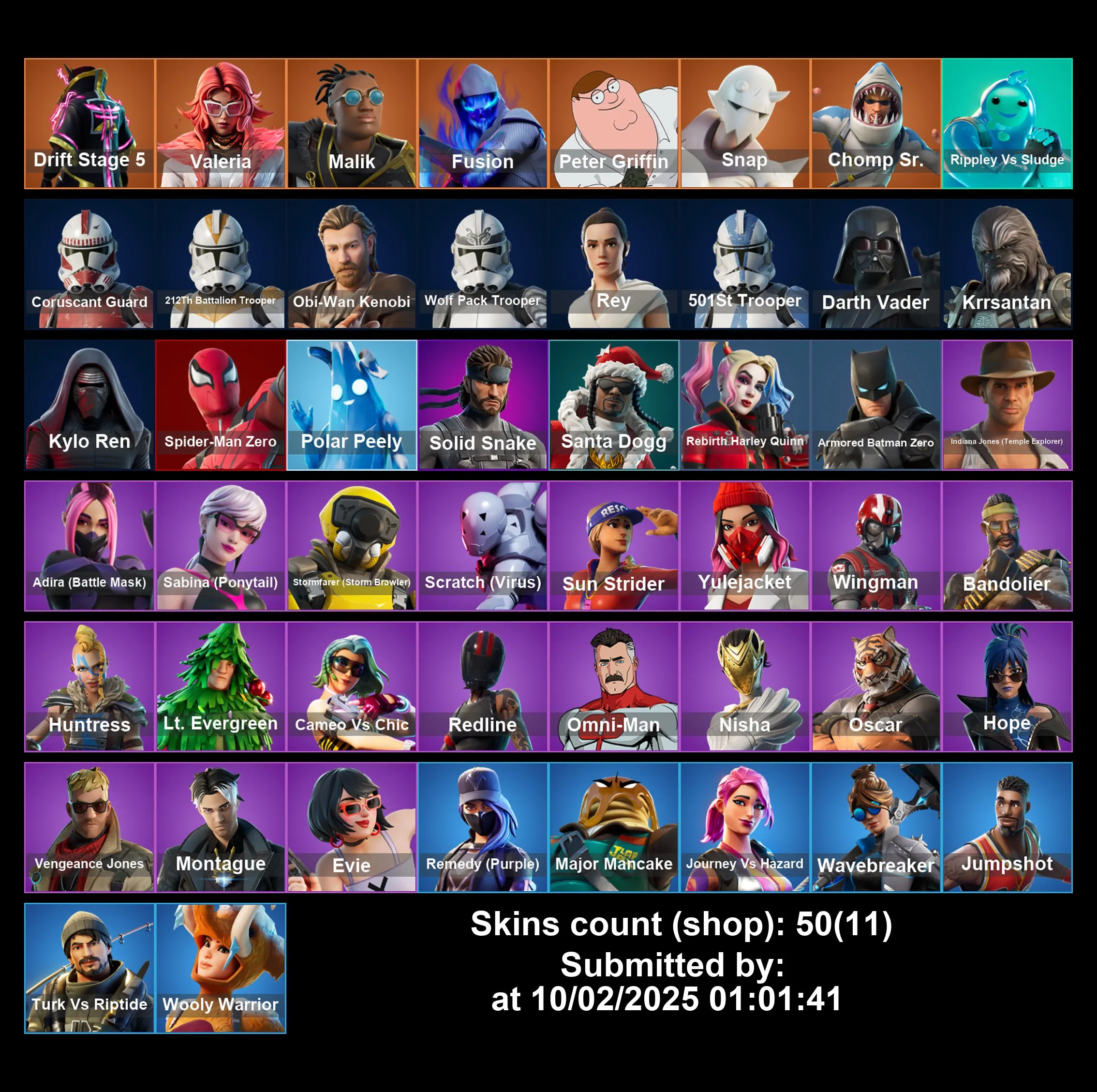 [PC/PS4-5/XBOX] 50 Skins | Drift ( Stg.5 ) | Orange Justice | Spider Man Zero | Omni Man | Wave Breaker | Jump Shot | Rebirth Harley Quinn | Full Email Access