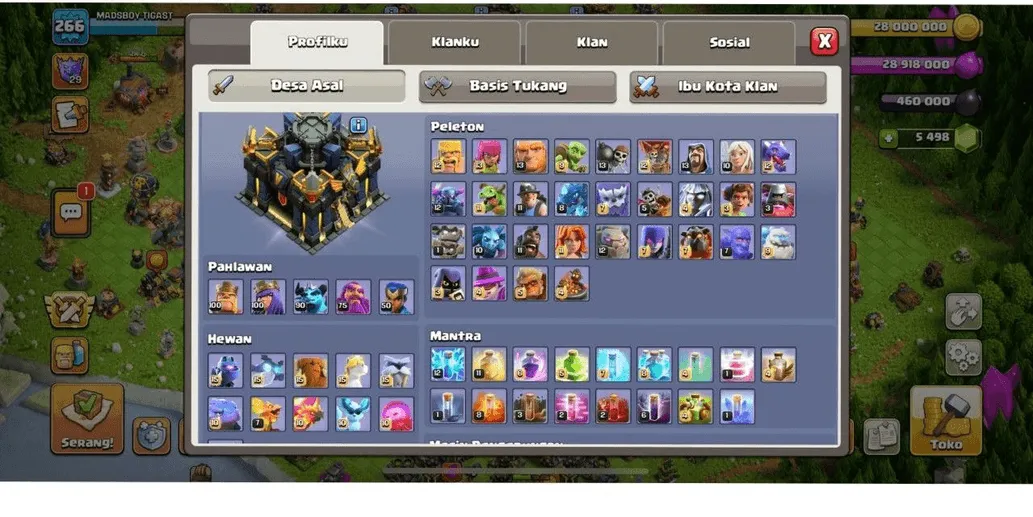 COC552 TH17 GG ALLMAXX GEAR EPIC HEROES 100 100 90 75 STRONG TROOPS SPELLS PETS 5498 GEMS (G)