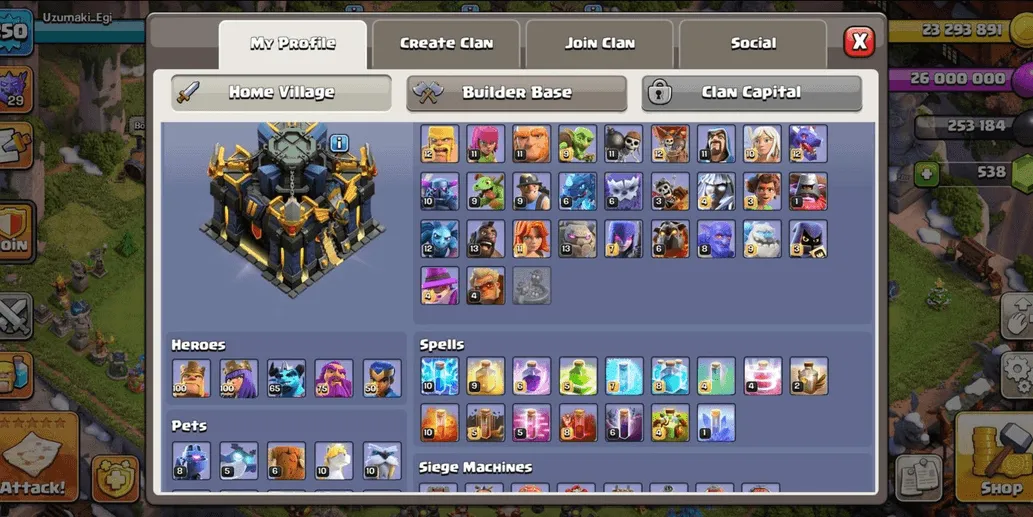 COC516 SCENERY HOG MOUNT Max Heroes 100 100 65 75 50 TH17 Semi Max EXP 250 Gems 538 CN 1000 GP NOV (G)