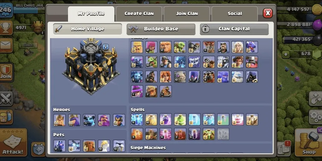 COC522 TH17 ALLMAXED HEROES 100 100 71 53 MAX TROOPS SPELLS PETS EQUIPMENT (G)